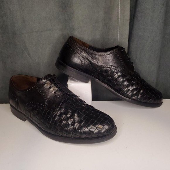 Meltonian Black Leather Dress Shoes Woven US Men's 10 Right Shoe Wide, Left M - Picture 2 of 8